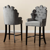 Chloe Modern and Contemporary Dark Grey Velvet Upholstered and Dark Brown Finished Wood 2-Piece Bar Stool Set