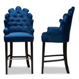 Chloe Modern and Contemporary Navy Blue Velvet Upholstered and Dark Brown Finished Wood 2-Piece Bar Stool Set