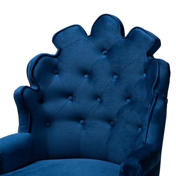 Chloe Modern and Contemporary Navy Blue Velvet Upholstered and Dark Brown Finished Wood 2-Piece Bar Stool Set