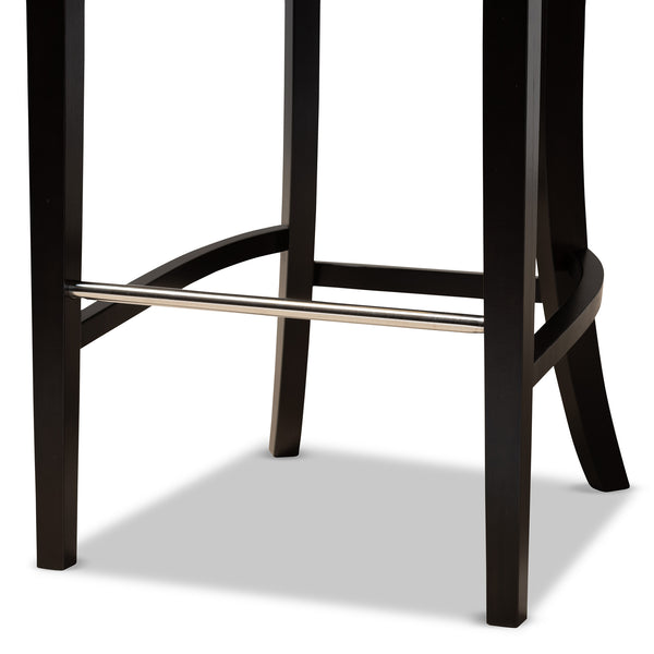 Chloe Modern and Contemporary Navy Blue Velvet Upholstered and Dark Brown Finished Wood 2-Piece Bar Stool Set