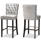 Daphne Modern and Contemporary Velvet Fabric Upholstered and Dark Brown Finished Wood 2-Piece Bar Stool Set