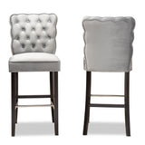 Daphne Modern and Contemporary Dark Grey Velvet Fabric Upholstered and Dark Brown Finished Wood 2-Piece Bar Stool Set