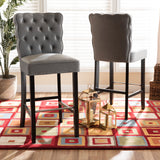 Daphne Modern and Contemporary Dark Grey Velvet Fabric Upholstered and Dark Brown Finished Wood 2-Piece Bar Stool Set