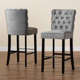 Daphne Modern and Contemporary Dark Grey Velvet Fabric Upholstered and Dark Brown Finished Wood 2-Piece Bar Stool Set