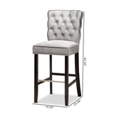 Daphne Modern and Contemporary Dark Grey Velvet Fabric Upholstered and Dark Brown Finished Wood 2-Piece Bar Stool Set