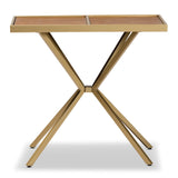 Carlo Modern and Contemporary Walnut Finished Wood and Gold Finished Metal Console Table