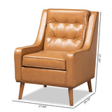 Daley Modern and Contemporary Tan Faux Leather Upholstered and Walnut Brown Finished Wood Lounge Armchair