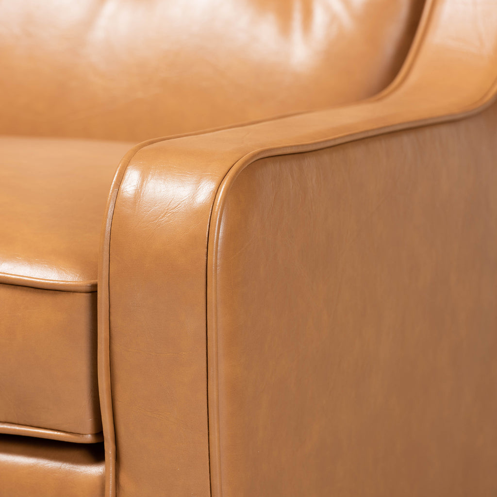 Daley Modern and Contemporary Tan Faux Leather Upholstered and Walnut Brown Finished Wood Lounge Armchair