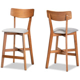 Cameron Modern and Contemporary Transitional Grey Fabric Upholstered and Walnut Brown Finished Wood 2-Piece Counter Stool Set