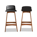 Baxton Studio Darrin Mid-Century Modern Black Faux Leather Upholstered and Walnut Brown Finished Wood 2-Piece Bar Stool Set