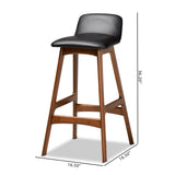 Baxton Studio Darrin Mid-Century Modern Black Faux Leather Upholstered and Walnut Brown Finished Wood 2-Piece Bar Stool Set
