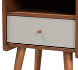 Baxton Studio Elario Mid-Century Modern Two-Tone Grey and Walnut Brown Finished Wood 1-Drawer Nightstand