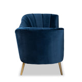 Kailyn Glam and Luxe Navy Blue Velvet Fabric Upholstered and Gold Finished Sofa