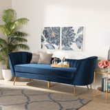 Kailyn Glam and Luxe Navy Blue Velvet Fabric Upholstered and Gold Finished Sofa