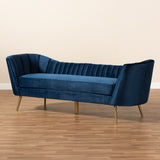 Kailyn Glam and Luxe Navy Blue Velvet Fabric Upholstered and Gold Finished Sofa