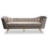 Kailyn Glam and Luxe Grey Velvet Fabric Upholstered and Gold Finished Sofa