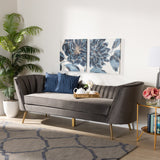 Kailyn Glam and Luxe Grey Velvet Fabric Upholstered and Gold Finished Sofa