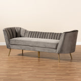 Kailyn Glam and Luxe Grey Velvet Fabric Upholstered and Gold Finished Sofa