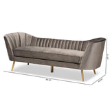 Kailyn Glam and Luxe Grey Velvet Fabric Upholstered and Gold Finished Sofa