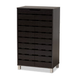 Ernest Modern Dark Brown Wood Shoe Storage Cabinet with Slatted Doors for Up to 18 Pairs of Shoes