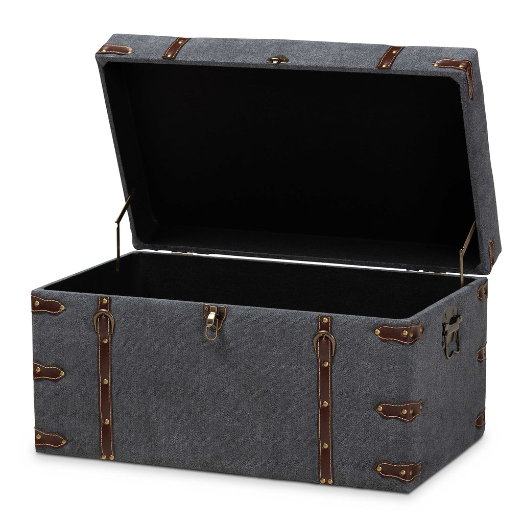 Palma Modern and Contemporary Transitional Grey Fabric Upholstered Storage Trunk Ottoman 