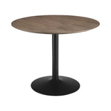 Clora Round Dining Table in Walnut and Black - Modern Pedestal Design for Stylish Small Spaces