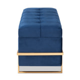 Parker Glam and Luxe Navy Blue Velvet Upholstered and Gold Metal Finished Storage Ottoman 