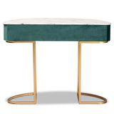 Beale Luxe and Glam Green Velvet Upholstered and Brushed Gold Finished 1-Drawer Console Table with Faux Marble Tabletop