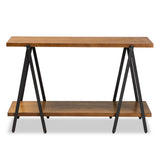 Britton Rustic Industrial Walnut Finished Wood and Black Finished Metal Console Table