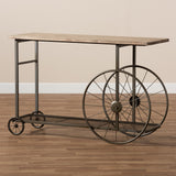 Terence Vintage Rustic Industrial Natural Finished Wood and Black Finished Metal Wheeled Console Table