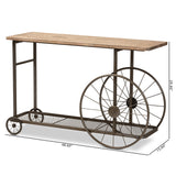 Terence Vintage Rustic Industrial Natural Finished Wood and Black Finished Metal Wheeled Console Table