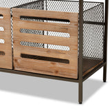 Abram Modern Farmhouse Industrial Oak Brown Finished Wood and Black Metal 2-Drawer Multipurpose Kitchen Storage Cabinet