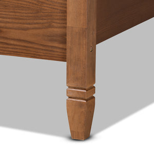 Malia Modern and Contemporary Walnut Brown Finished Wood and Synthetic Rattan King Size Canopy Bed