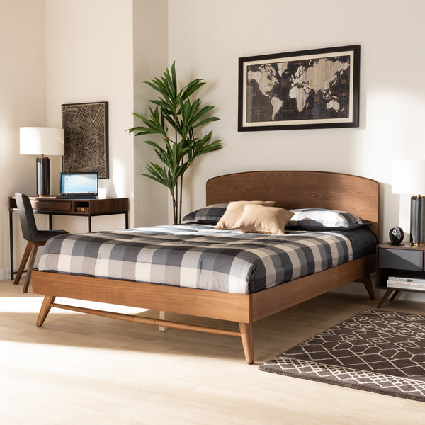 Keagan Mid-Century Modern Transitional Walnut Brown Finished Wood King Size Platform Bed