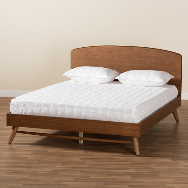 Keagan Mid-Century Modern Transitional Walnut Brown Finished Wood King Size Platform Bed