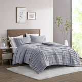 Beautyrest Maddox Casual 3 Piece Striated Cationic Dyed Oversized Duvet Cover Set with Pleats Blue King/Cal BR12-3867
