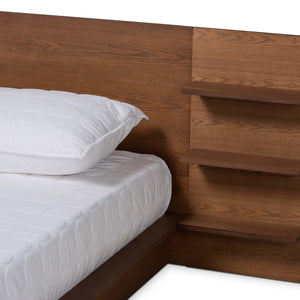 Elina Modern and Contemporary Walnut Brown Finished Wood Queen Size Platform Storage Bed with Shelves