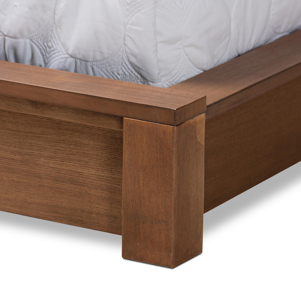 Elina Modern and Contemporary Walnut Brown Finished Wood Queen Size Platform Storage Bed with Shelves