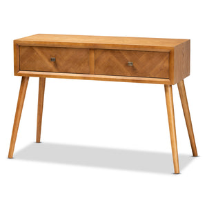 Baxton Studio Mae Mid-Century Modern Natural Brown Finished Wood 2-Drawer Console Table