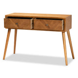 Baxton Studio Mae Mid-Century Modern Natural Brown Finished Wood 2-Drawer Console Table