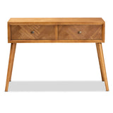 Baxton Studio Mae Mid-Century Modern Natural Brown Finished Wood 2-Drawer Console Table