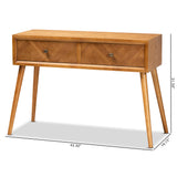 Baxton Studio Mae Mid-Century Modern Natural Brown Finished Wood 2-Drawer Console Table