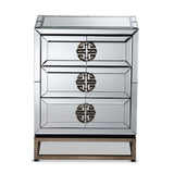 Laken Contemporary Glam and Luxe Mirrored and Antique Bronze Finished 3-Drawer Nightstand