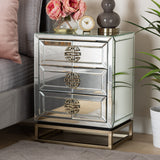 Laken Contemporary Glam and Luxe Mirrored and Antique Bronze Finished 3-Drawer Nightstand