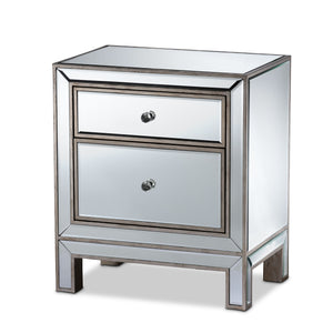 Fadri Contemporary Glam and Luxe Mirrored 2-Drawer Nightstand