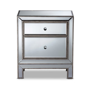 Fadri Contemporary Glam and Luxe Mirrored 2-Drawer Nightstand