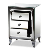 Pauline Contemporary Glam and Luxe Mirrored 3-Drawer Nightstand