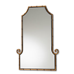 Layan Glamourous Hollywood Regency Style Gold Finished Metal Bamboo Inspired Accent Wall Mirror