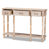 Baxton Studio Hallan Classic and Traditional French Provincial Rustic Whitewashed Oak Brown Finished Wood 3-Drawer Console Table