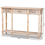 Baxton Studio Hallan Classic and Traditional French Provincial Rustic Whitewashed Oak Brown Finished Wood 3-Drawer Console Table